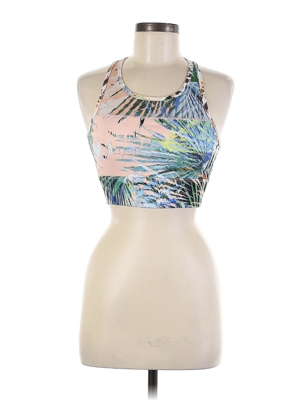 Fabletics Pink, Blue & Green Tropical Racerback Crop Top